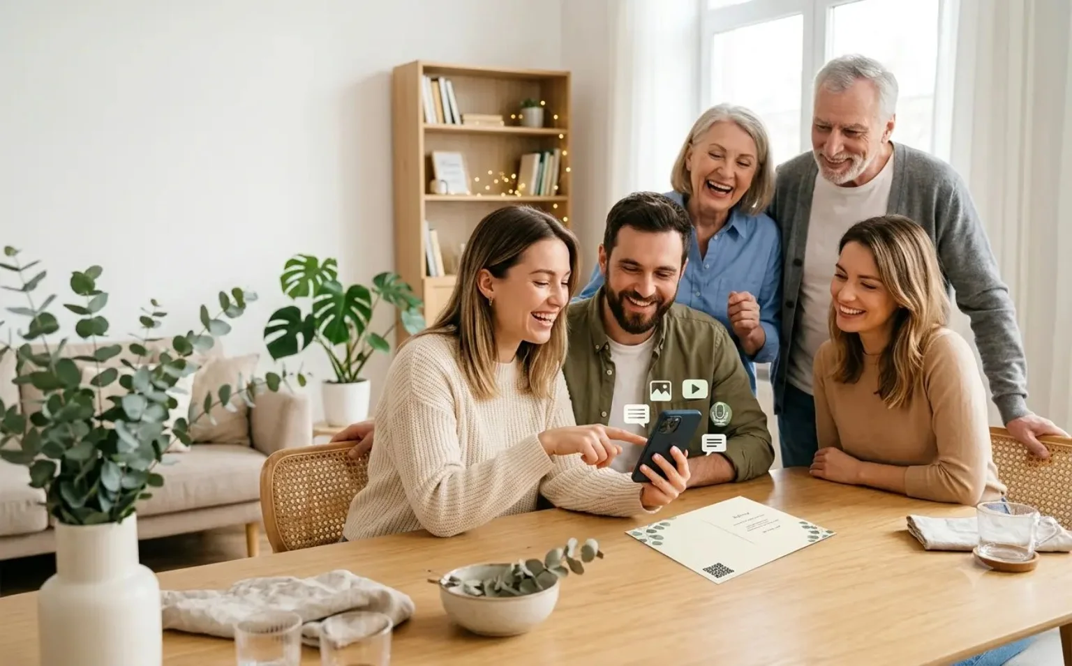 Familie und Freunde erstellen gemeinsam eine digitale Geburtstagsüberraschung