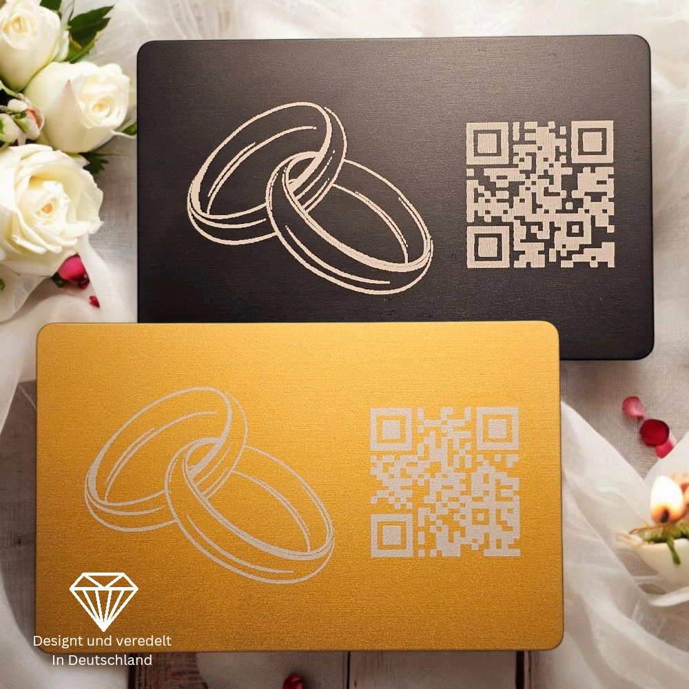 Wedding-Karte aus der MONVOU-Kollektion – edles Design in Gold und Schwarz mit QR-Code